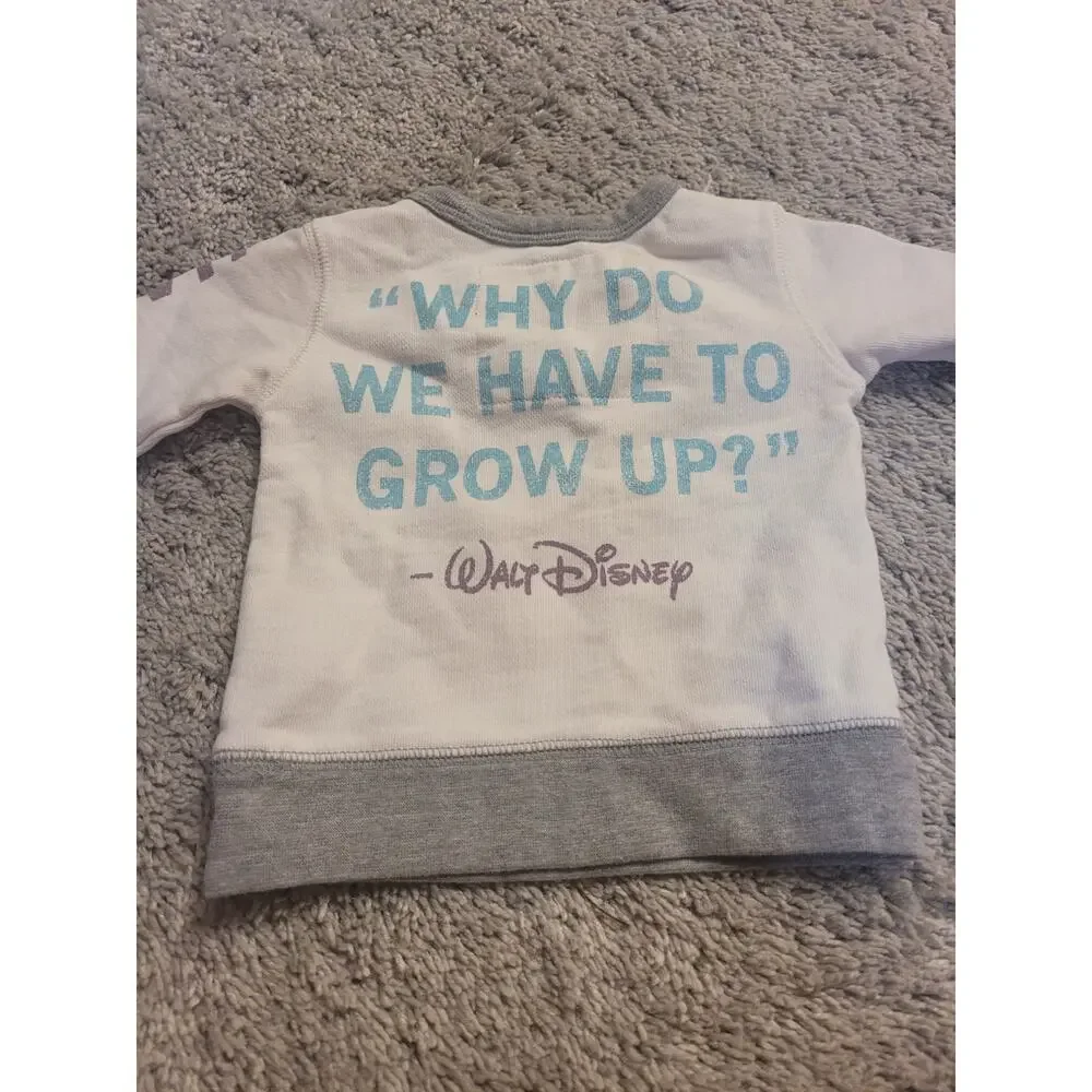 Disney Baby Sleepy Sweatshirt 3-6 Months White Gray Peek Walt Disney Quote - Picture 4 of 7